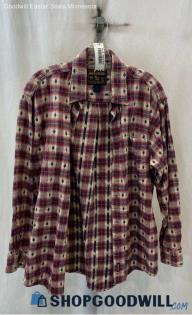 Woolrich Men's Red/Purple Patterned Textured Button Up Long Sleeve Shirt - Sz L