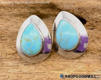 .925 Inlaid Cabochon Howlite Pear Earring 6.79g