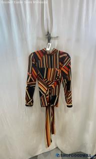 Zara Women's Orange/Black Long Sleeve Sheer Wrap Shirt - Sz 5