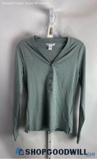 Athleta Women's Slate Green Ribbed Henley Shirt - Sz S