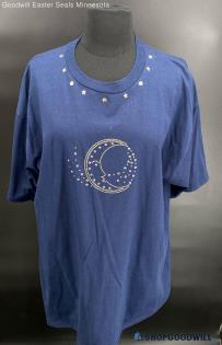 Jerzees Women's Navy Blue T-shirt with Moon & Stars Graphic - Sz XL