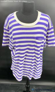 Fashion Formulas Women's Purple & White Stripe SS shirt - Sz L