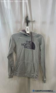 The North Face Women's Gray/Purple Logo Graphic Slim Fit Hoodie - Sz S