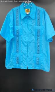 Haband Guayabera Men's Baby Blue Zipper front shirt - Sz XL