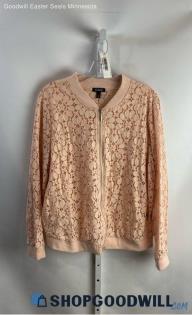 Torrid Women's Blush Crochet Sheer Full Zip Sweatshirt - Sz 2