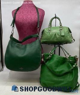 Lot of 3 Coach Green Hobo Shoulder Satchel Bags Leather Patent Leather