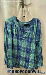 Lane Bryant Women's Blue 1/4 Button-Up Shirt - Sz 18