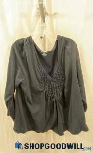 Lane Bryant Women's Balck Long Sleeve Ruffled Blouse - Sz 22