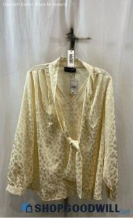 NWT Lane Bryant Women's Ivory Leopard Shiny Tie Neck Top - Sz 12