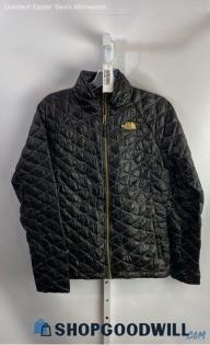 The North Face Women's Black/Gold Puffer Full Zip Sweater - Sz S