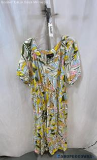 Lane Bryant Women's Multicolor Leaf Patterned Peasant Dress - Sz 18