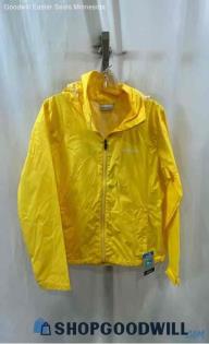 Columbia Women's Bright Yellow Full Zip Rain Jacket With Hood - Sz L