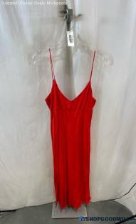 Zara Women's Red Shiny Polka Dot Ruffle Slit Shift Dress - Sz XL