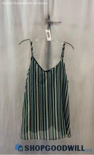 Torrid Women's Teal/Ivory Striped V Neck Layered Chiffon Tank Top - Sz 2