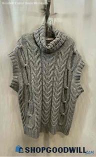 Zara Women's Gray Chunky Cable Knit Turtleneck Sleeveless Sweater - Sz M