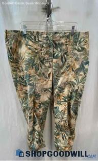 NWT Chico's Women's Tan/Blue Tropical Floral Straight Pants - Sz 18