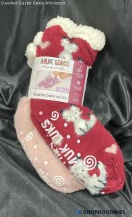 Muk Luks Cabin S-7 Pairs Pack 2 Women's Pink/Red Socks -Sz 5