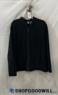 Chico's Women's Black Ribbed Lightweight Zip Up Sweater - Sz XL