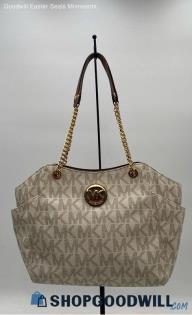 Michael Kors Jet Set Signature Vanilla Coated Canvas Chain Tote/Shoulder Bag