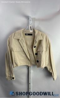 ZARA Women's Beige Cropped Jean Jacket - Sz S