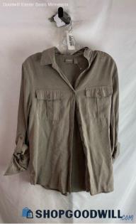 Chico's Women's Taupe Long Sleeve Cuffed Button Up Shirt - Sz 2