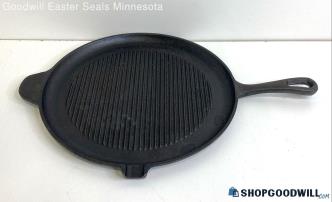 Cold & Coast Cast Iron Thin Round Ribbed Skillet Pan W/ Drip Out