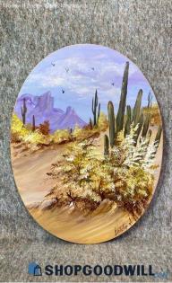 Cactus Canyon Plains Leister Signed Original Nature 11"x14" Board Painting Decor