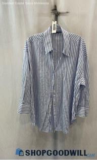 Zara Women's Blue Stripe Button Up Shirt - Sz L