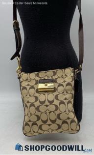 Coach Signature Brown/Beige Canvas Crossbody Handbag/Purse