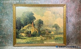 "Sunshine And Shadows" Rudolf Weber Country Cottage Landscape Vtg Print Framed