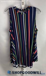 Lane Bryant Women's Navy Blue/Orange Pinstripes Tank Blouse - Sz 14/16