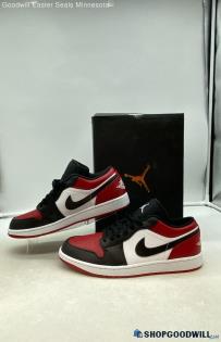 Nike Men's Air Jordan 1 Low Bred Toe Black/Red Leather Sneakers Sz 10