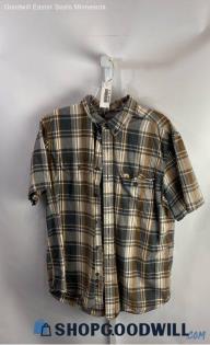 Carhartt Men's Brown/Gray Plaid Lightweight Button Up Flannel Shirt - Sz XL