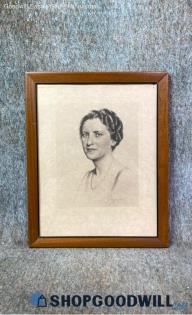 Pearl Lady Carl Bohnen Signed Alleged 1900s Style Portrait Etching Print Framed