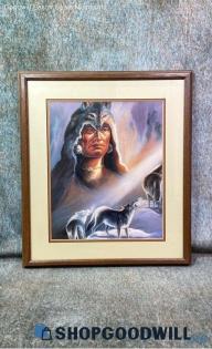 Winter Wolf Spirit Native American Indian Indigenous Man Wildlife Print Framed