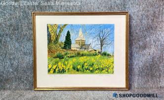 "East Meon, Hampshire" Edith Hudson Signed Church Landscape Painting Framed Art