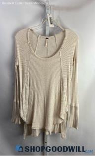 Free People Women's Crean Ribbed Side Slit Scoop Neck Long Sleeve Shirt- Sz XS