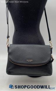 Kate Spade Polly Black Pebble Leather Flap Crossbody Handbag/Purse