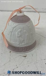 Lladro Pink & White 1991 Porcelain Nativity Scene Christmas Bell Vintage Decor