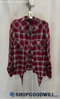 NWT Torrid Women's Magenta/White Plaid Front Tie Button Up - Sz 3X