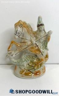 Made In Brazil St. George Slaying The Dragon Lusterware Figurine