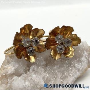 Gold Filled Vintage Rhinestone Prong Set Screw-Back Floral Earrings 5.46g