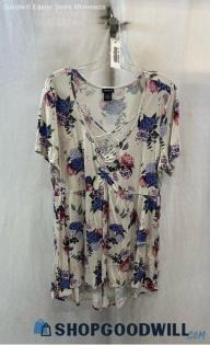 Torrid Women's White Floral Patterned Lace Fron V-Neck Peplum Shirt - Sz 2