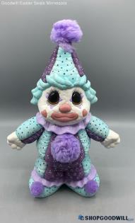 1986 Unbranded Ceramic Purple And Turquoise Clown Figurine With Pom Poms Decor