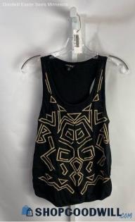 Lucky Brand Women's Black/Tan Embroidered Geo Pattern Tank Top - Sz M