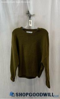 Zara Women's Army Green Fuzzy Knit Sweater - Sz M