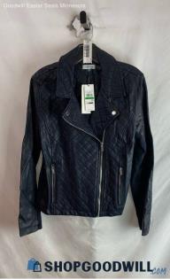 Calvin Klein Men's Black Faux Leather Moto Jacket - Sz L