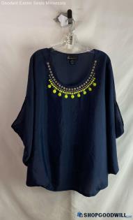 Lane Bryant Women's Midnight Navy Beaded Neckline Blouse - Sz 18/20