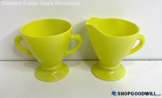 Hazel Atlas Neon Yellow Footed Sugar Bowl & Creamer Set