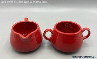 2pc Hlc Fiesta Scarlet Red Cream And Sugar Ceramic Bowls Dish Circle Handle